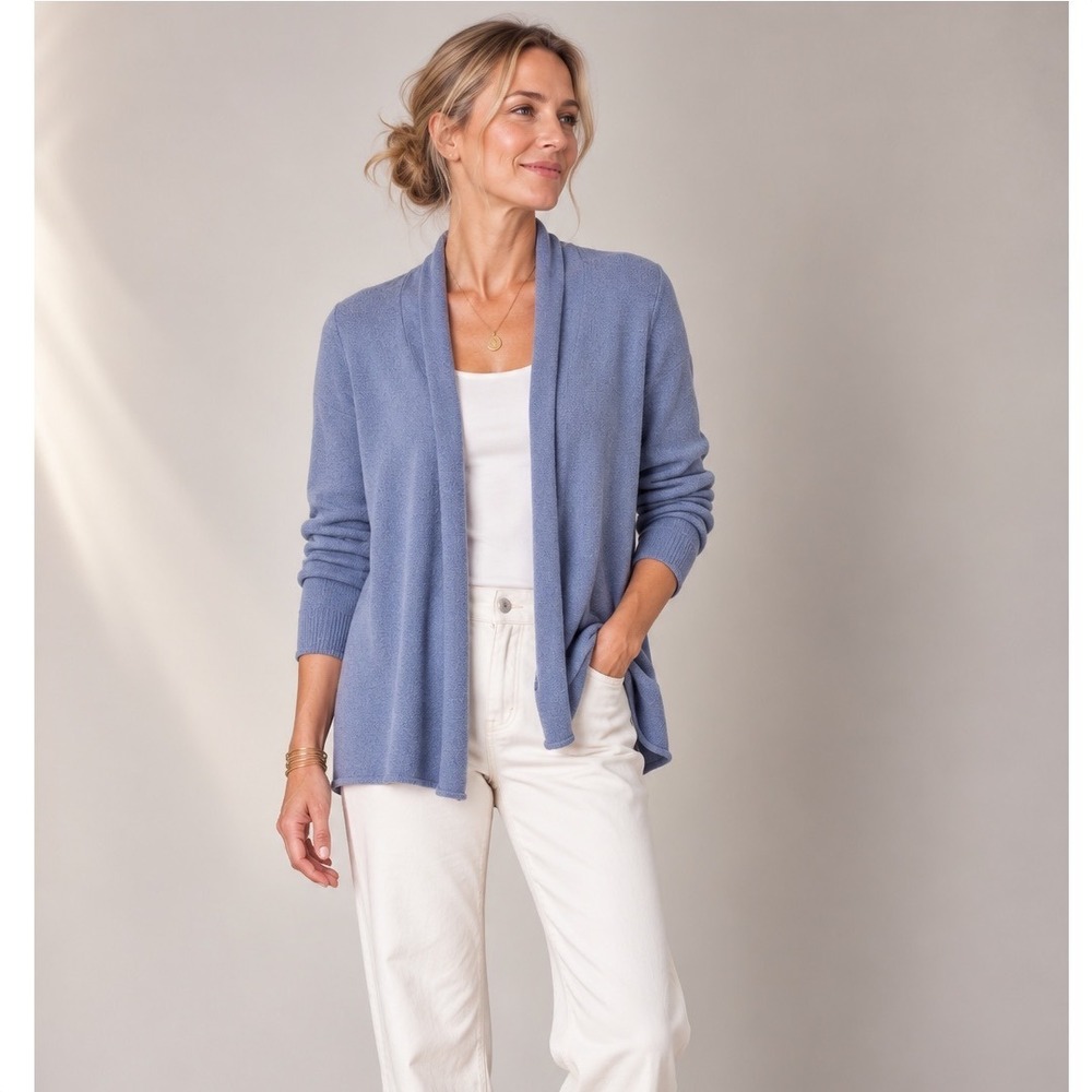 Eileen Fisher Periwrinkle Silk Blend Open Front Cardigan Sweater, XLl